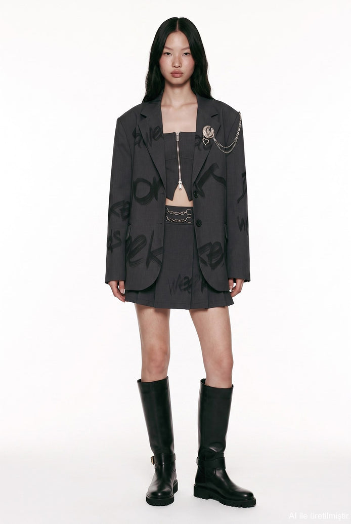 Graphic Chain-Detail Blazer