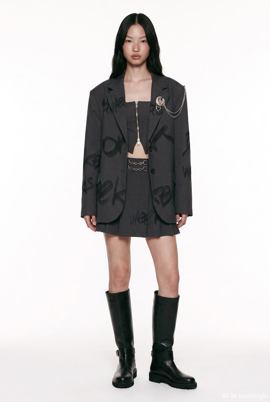 Graphic Chain-Detail Blazer