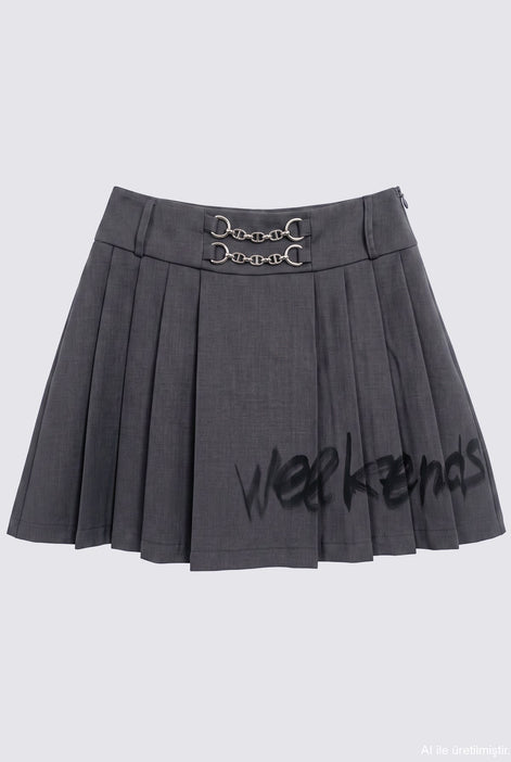 Pleated Graphic Mini Skirt