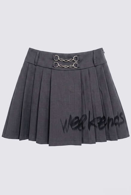 Pleated Graphic Mini Skirt