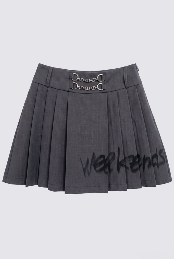 Pleated Graphic Mini Skirt