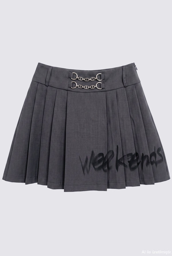 Pleated Graphic Mini Skirt