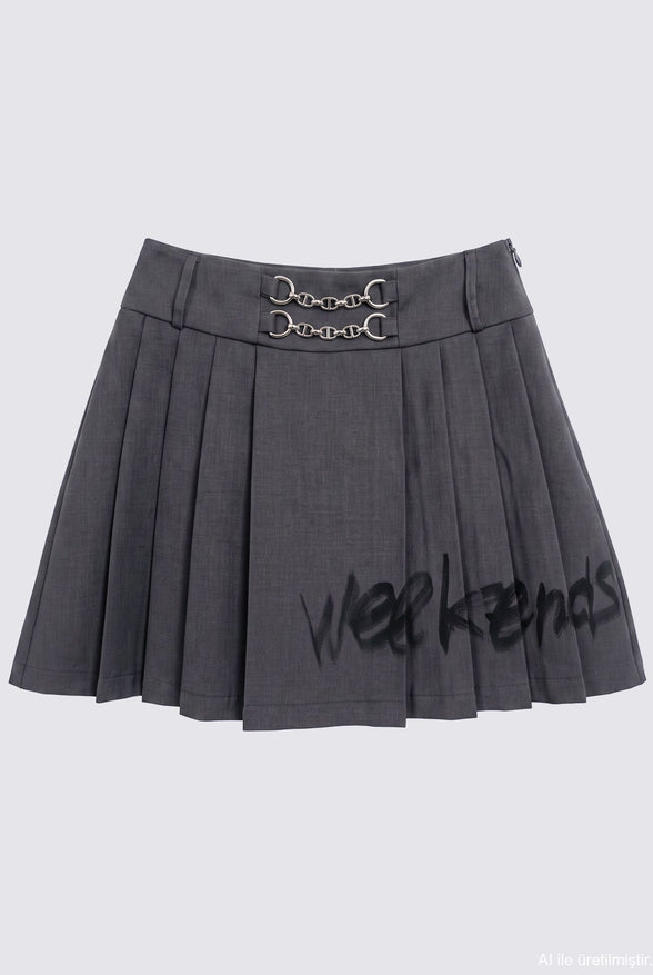 Pleated Graphic Mini Skirt
