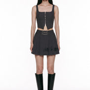 Pleated Graphic Mini Skirt