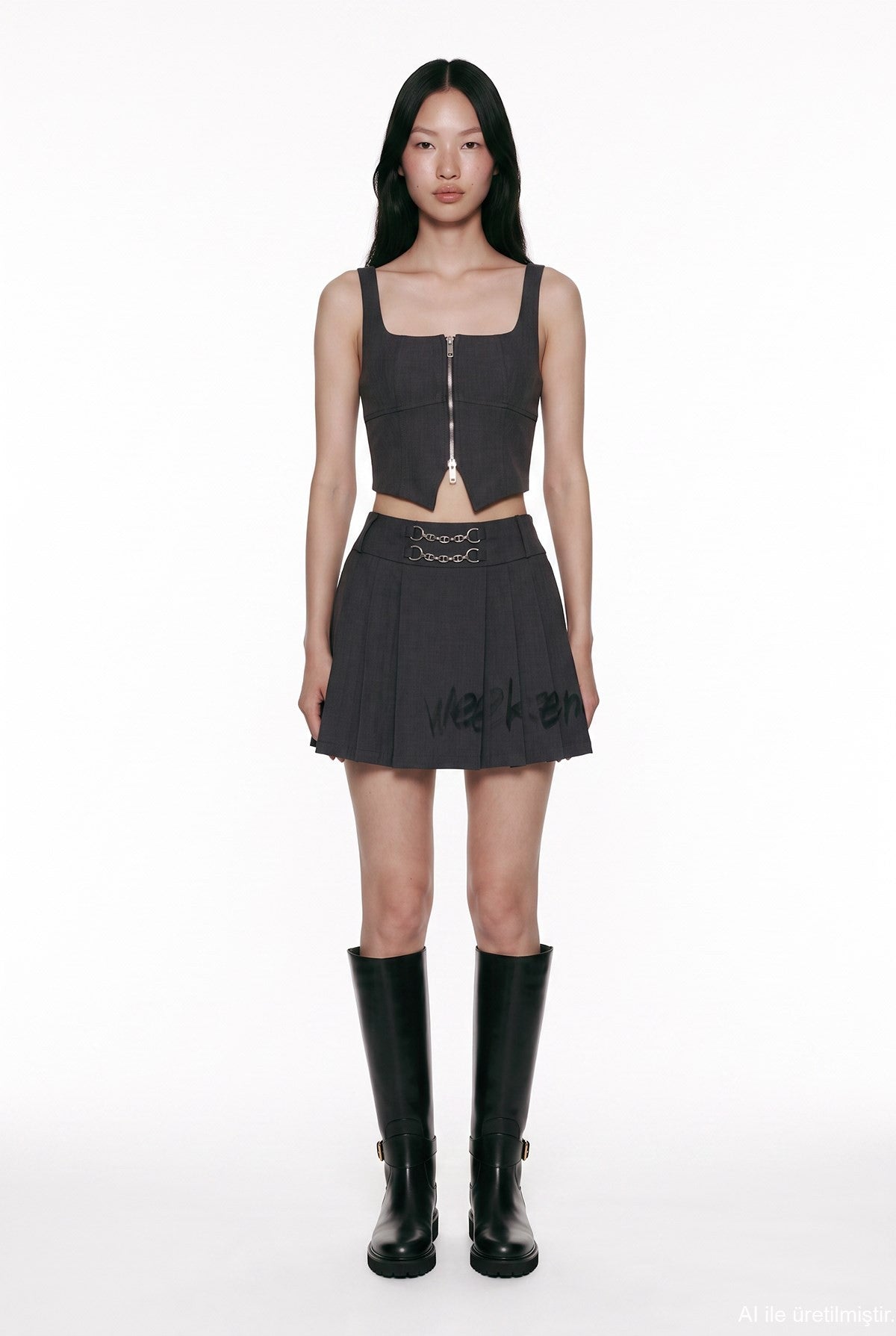 Pleated Graphic Mini Skirt