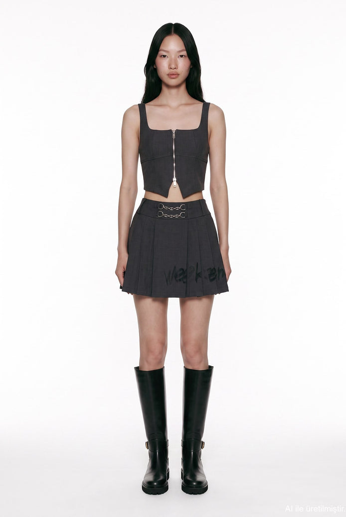 Pleated Graphic Mini Skirt