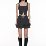 Pleated Graphic Mini Skirt