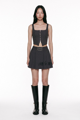 Pleated Graphic Mini Skirt