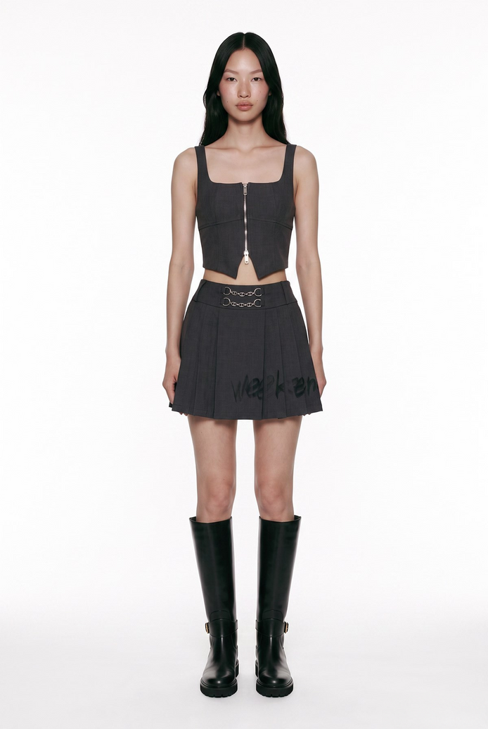 Pleated Graphic Mini Skirt