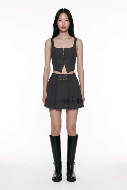 Pleated Graphic Mini Skirt