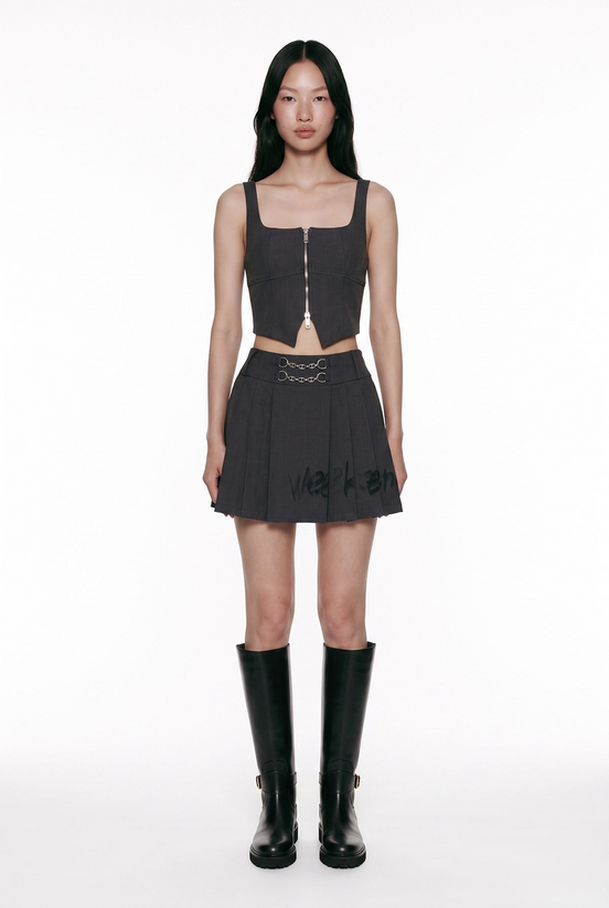Pleated Graphic Mini Skirt