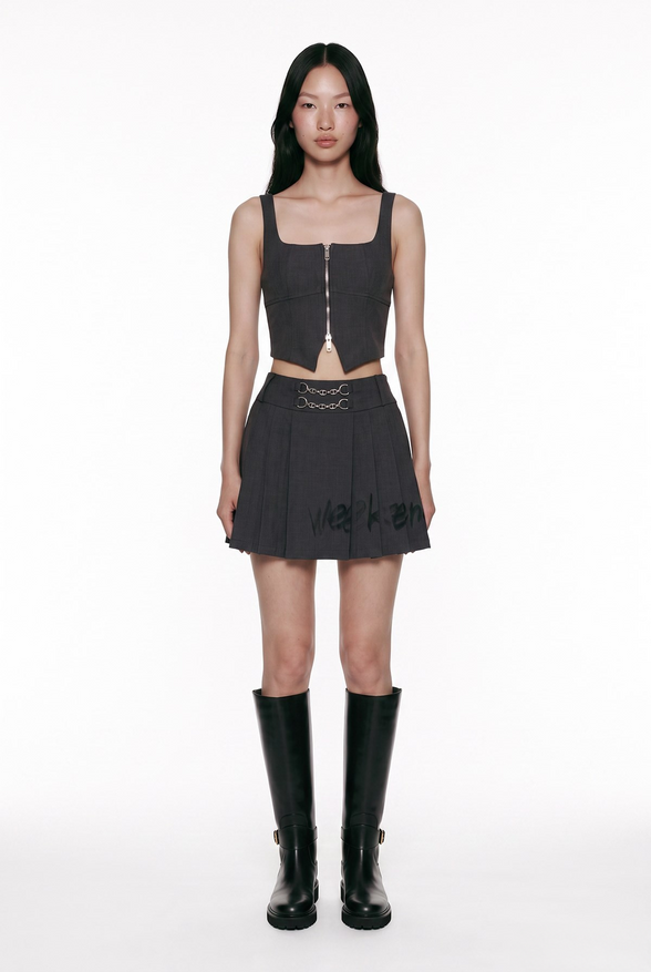 Pleated Graphic Mini Skirt