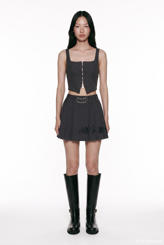 Pleated Graphic Mini Skirt