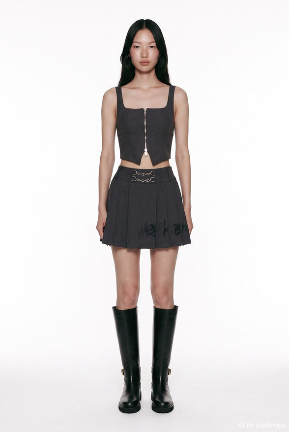 Pleated Graphic Mini Skirt