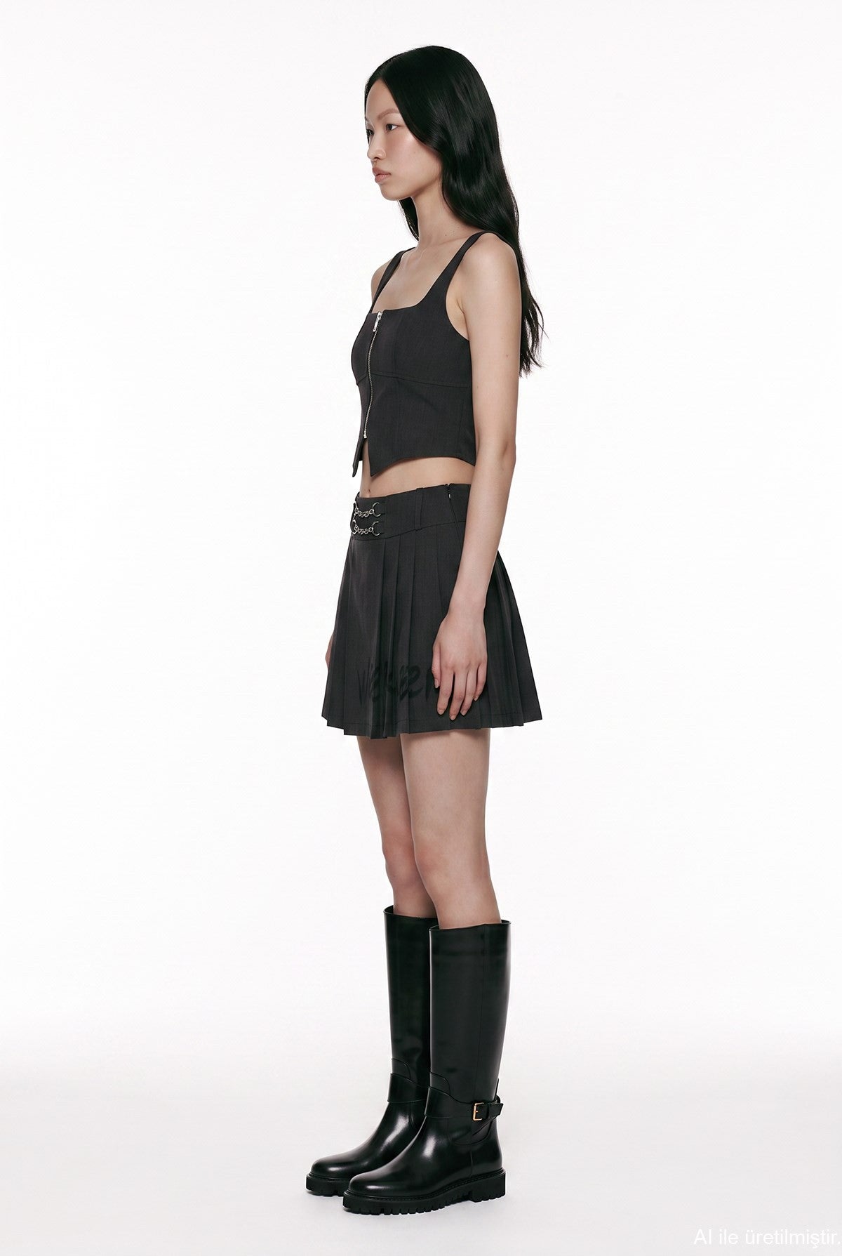 Pleated Graphic Mini Skirt