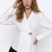 Wrap Buckle-Detail Blouse