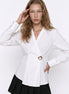 Wrap Buckle-Detail Blouse