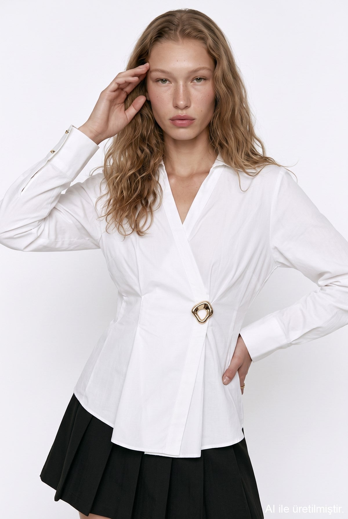 Wrap Buckle-Detail Blouse