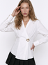 Wrap Buckle-Detail Blouse