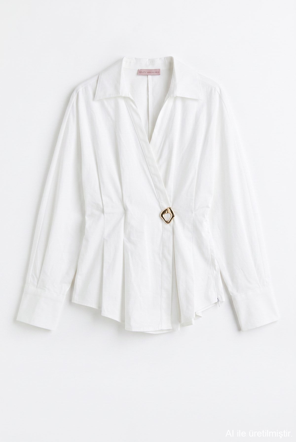 Wrap Buckle-Detail Blouse