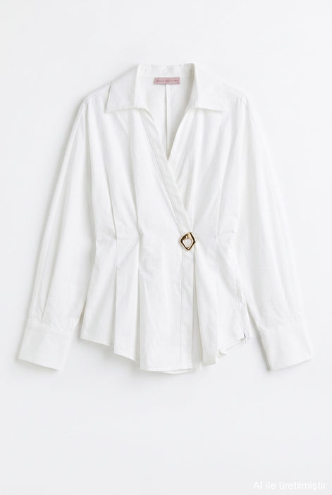 Wrap Buckle-Detail Blouse