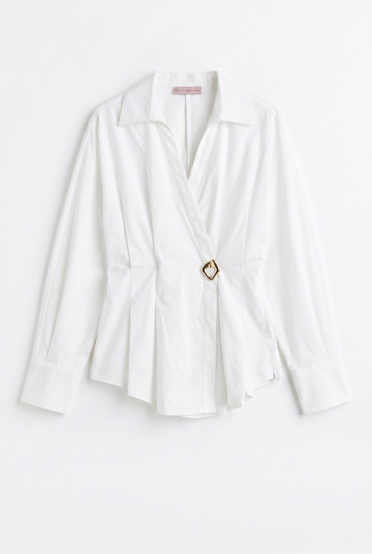 Wrap Buckle-Detail Blouse