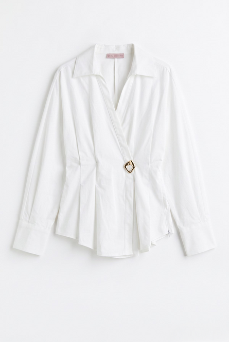 Wrap Buckle-Detail Blouse