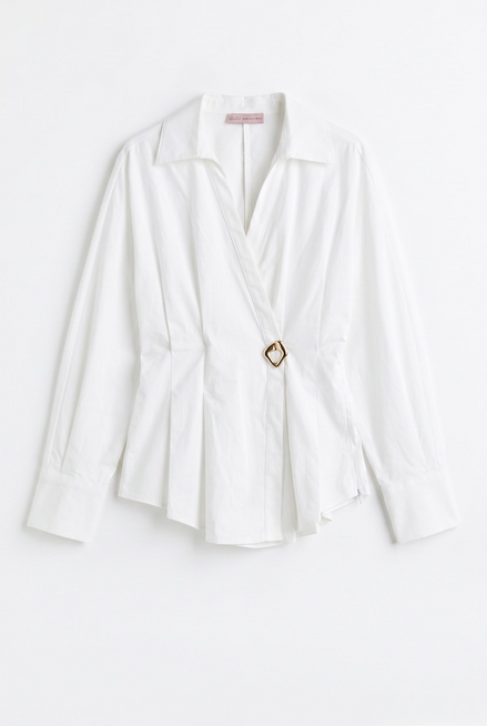 Wrap Buckle-Detail Blouse