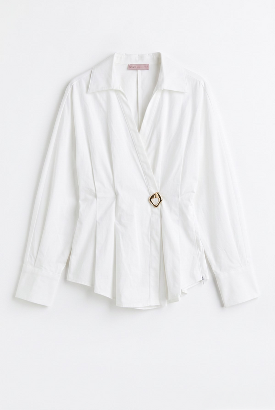 Wrap Buckle-Detail Blouse