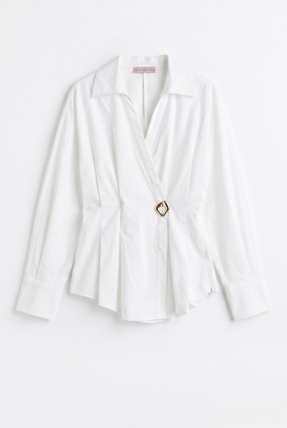 Wrap Buckle-Detail Blouse