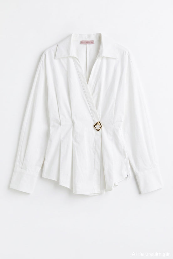 Wrap Buckle-Detail Blouse