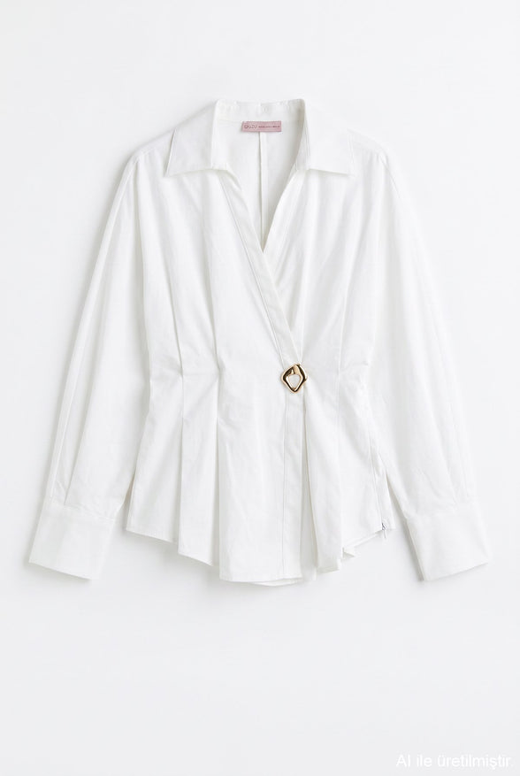 Wrap Buckle-Detail Blouse