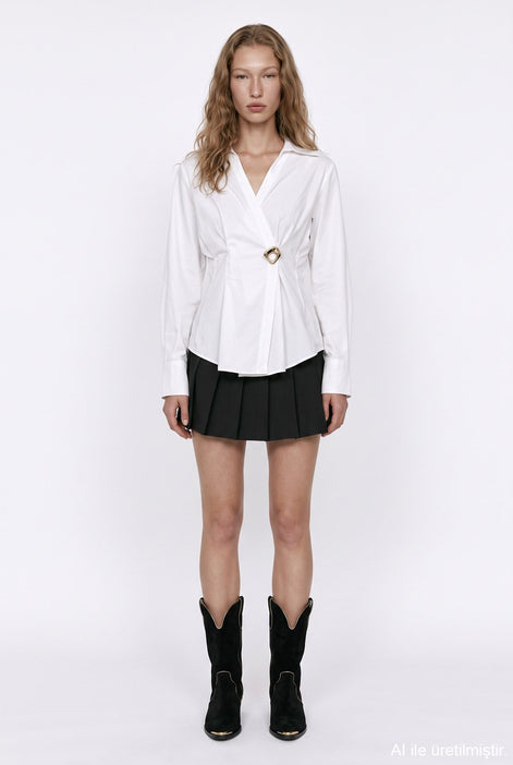 Wrap Buckle-Detail Blouse