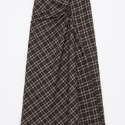 Draped Plaid Midi Skirt