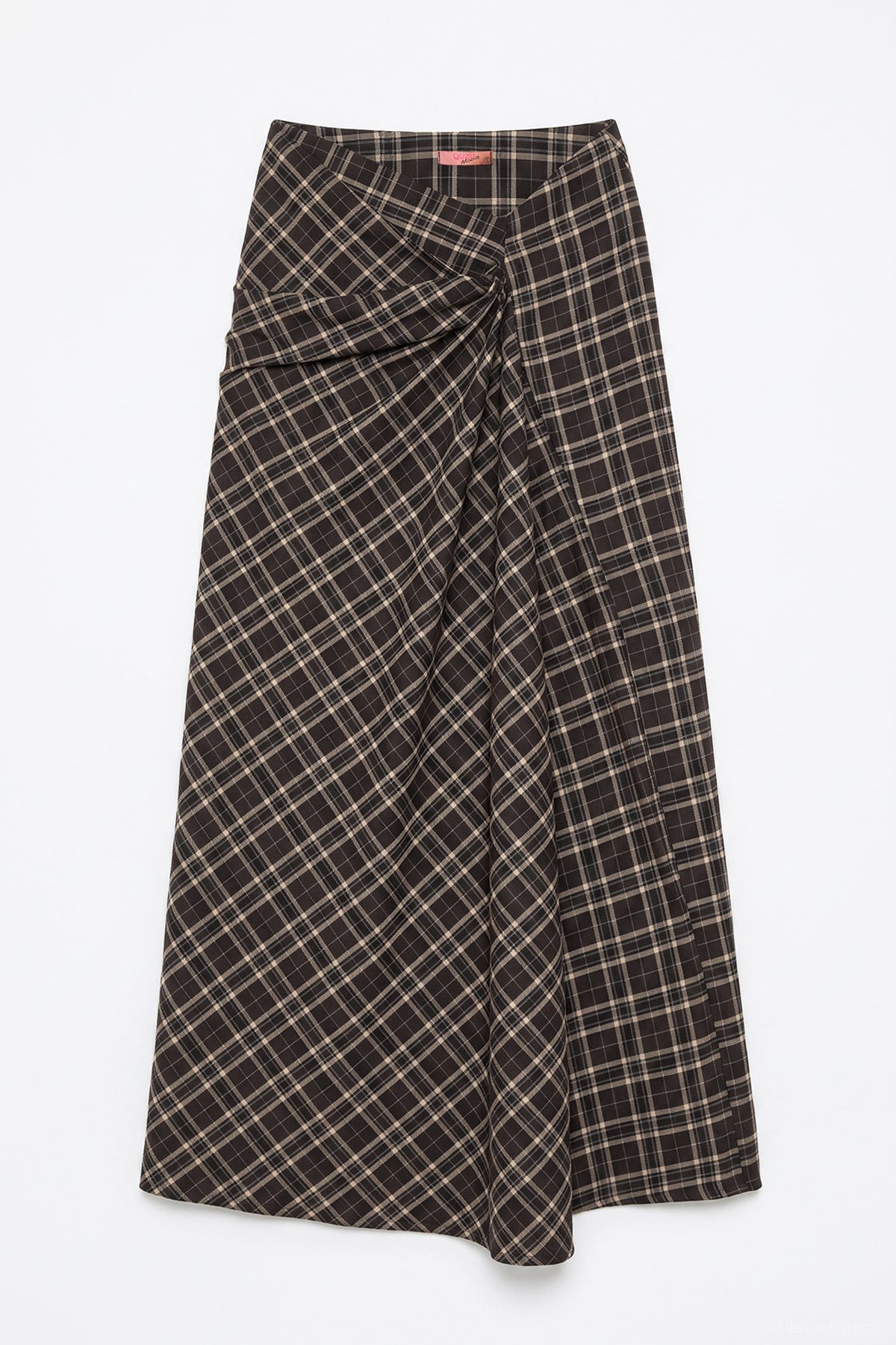 Draped Plaid Midi Skirt