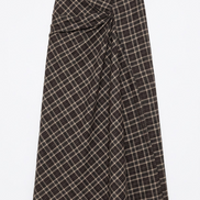 Draped Plaid Midi Skirt
