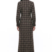 Draped Plaid Midi Skirt