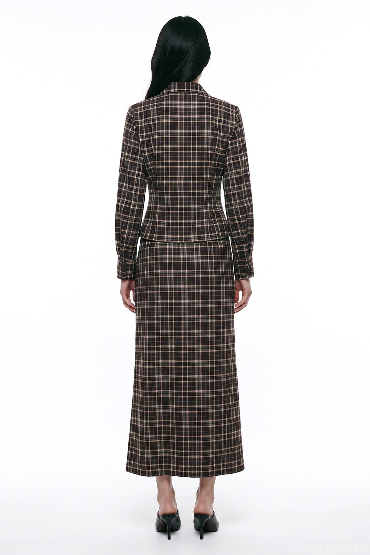 Draped Plaid Midi Skirt