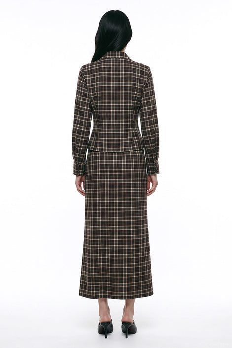 Draped Plaid Midi Skirt