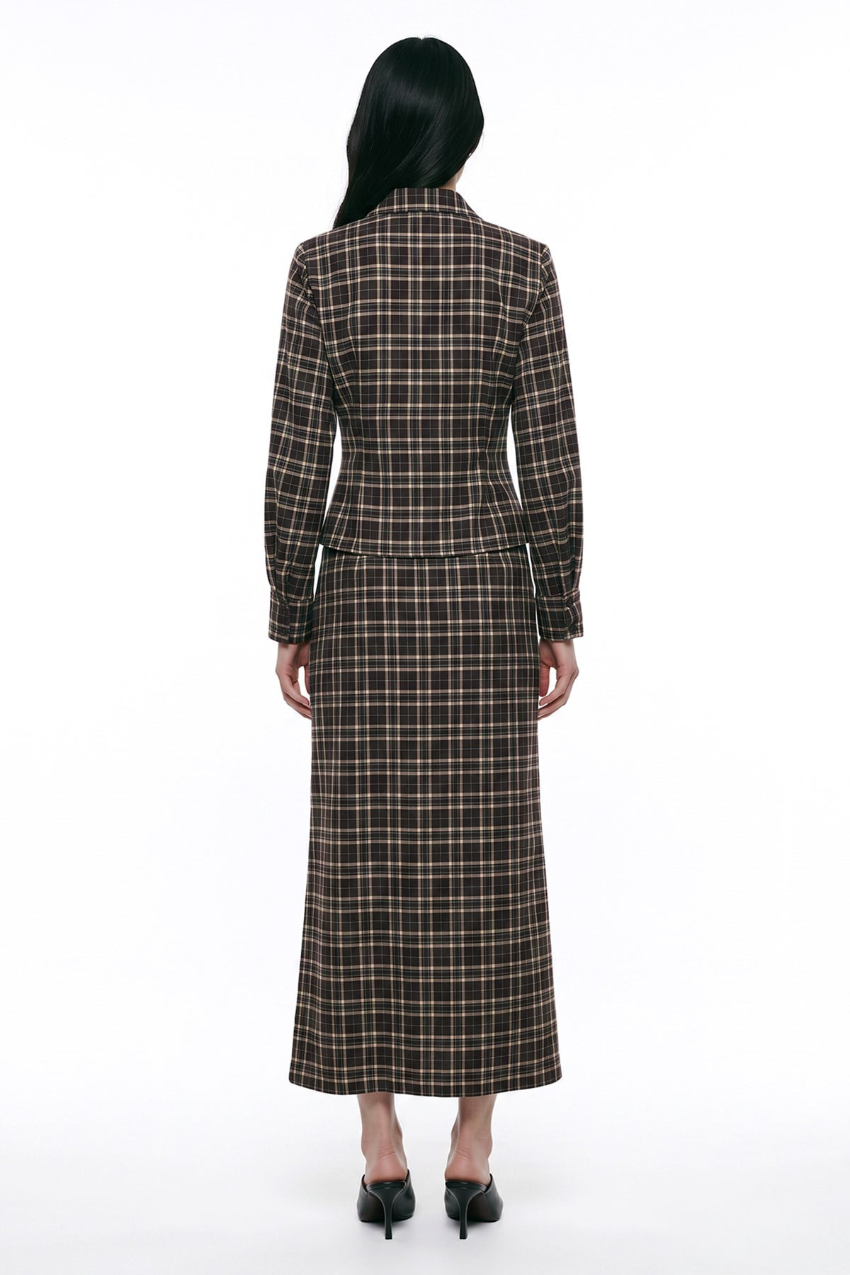 Draped Plaid Midi Skirt