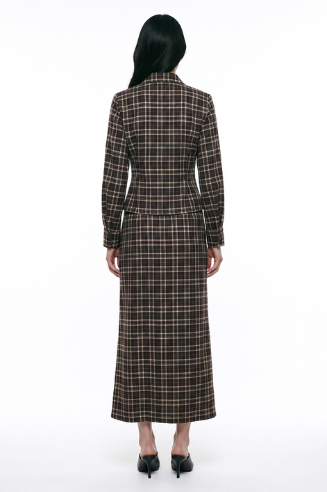 Draped Plaid Midi Skirt