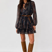 Printed Belted Mini Dress