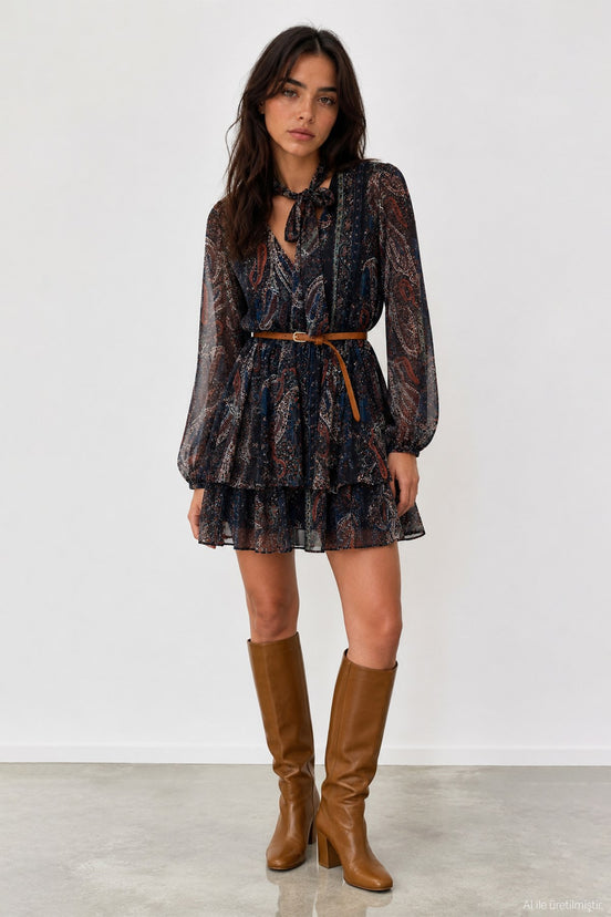Printed Belted Mini Dress