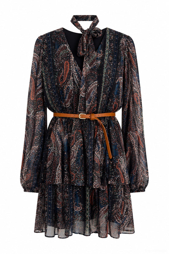Printed Belted Mini Dress