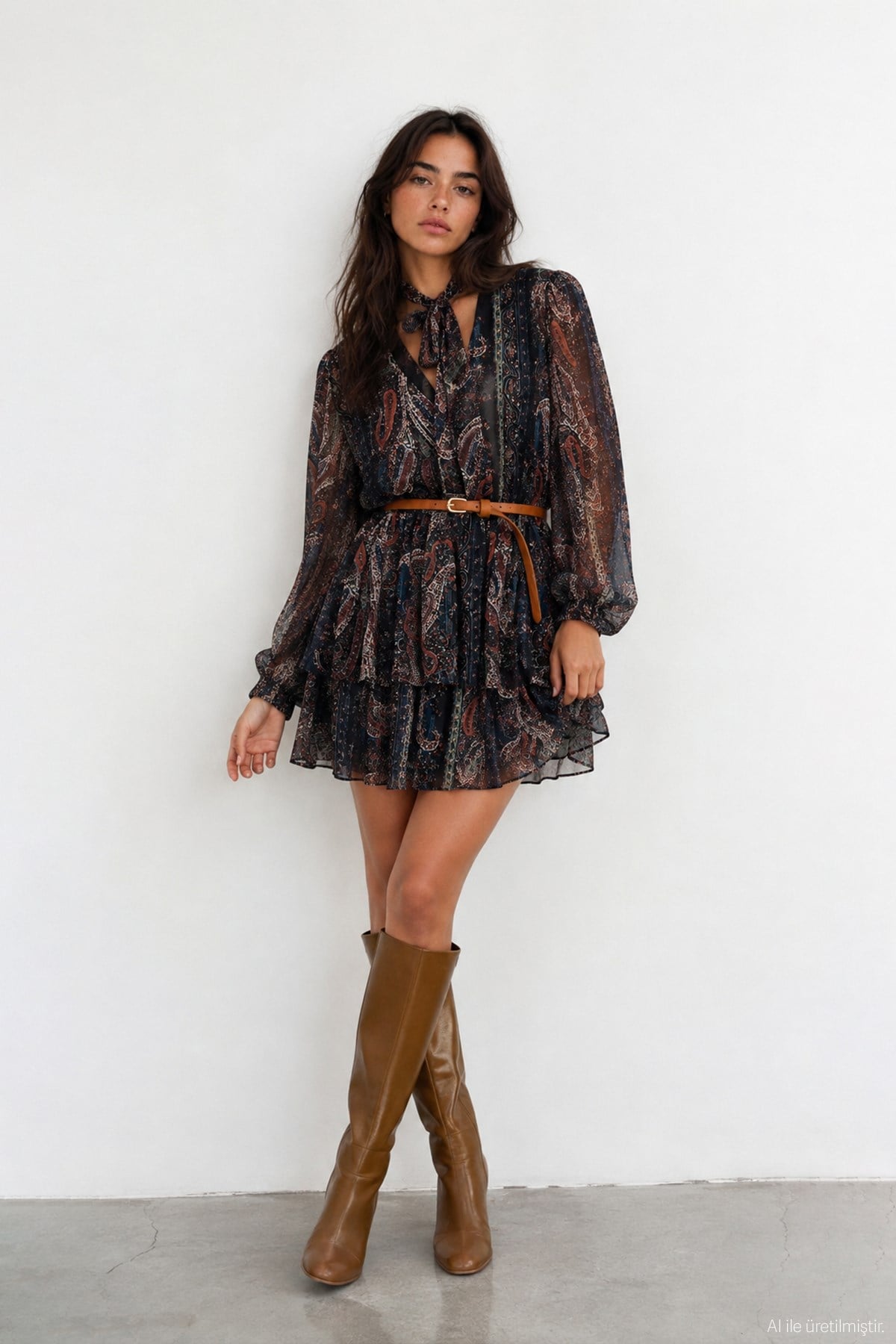 Printed Belted Mini Dress