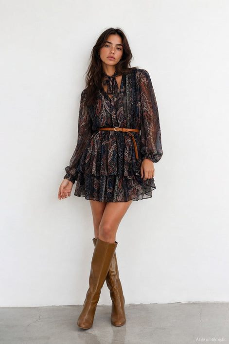 Printed Belted Mini Dress