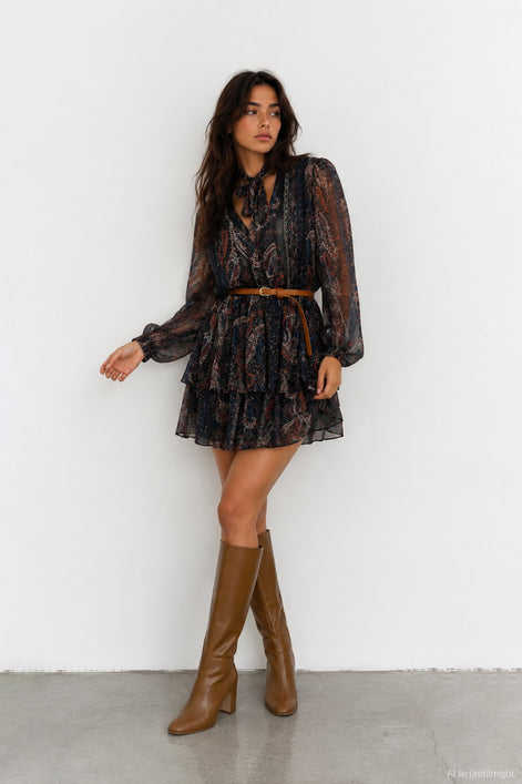 Printed Belted Mini Dress