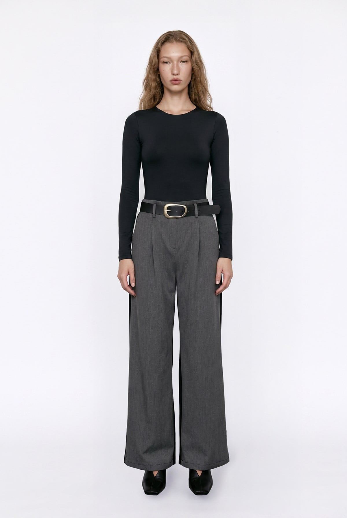 Wide-Leg Belted Trousers
