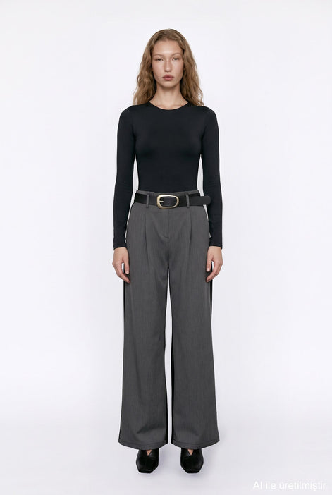 Wide-Leg Belted Trousers