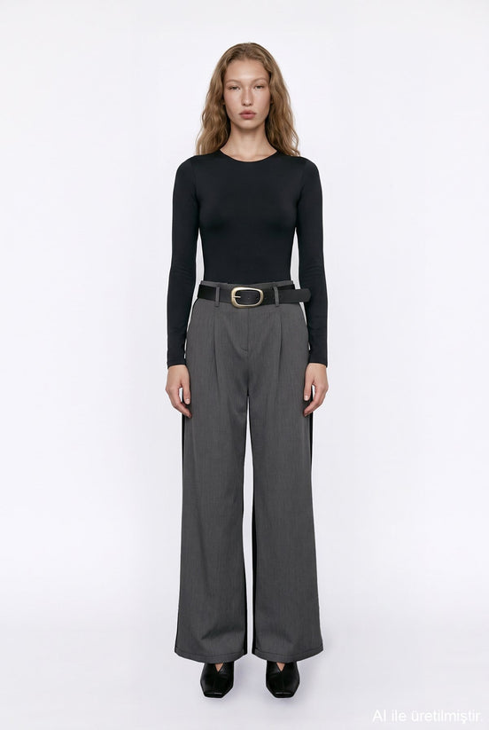 Wide-Leg Belted Trousers